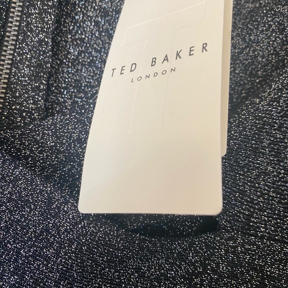 Ted Baker black silver Metallic Tabytha stretch Knit Cross Over Slit dress - Picture 14 of 16